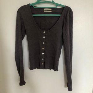 UO Long Sleeve Textured Button Down Top